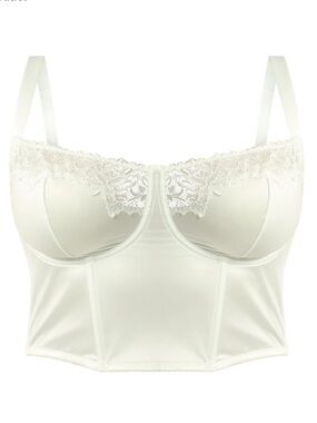 Lace-Trim Longline Bustier Bra - White